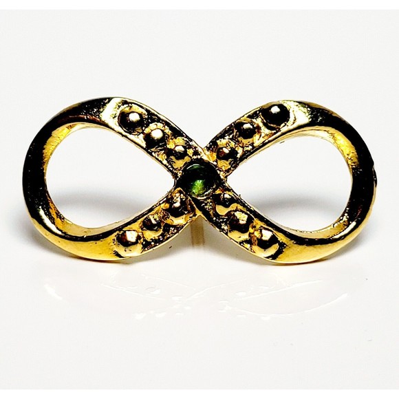 HATTIE CARNEGIE Infinity Brooch Gold GP Green Rhinestone PIN VALENTINE PRISTINE! - Picture 1 of 8